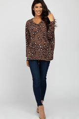 Mocha Leopard Print Knit Long Sleeve Top