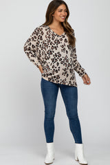 Ivory Leopard Print Knit Long Sleeve Maternity Top