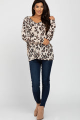 Ivory Leopard Print Knit Long Sleeve Top