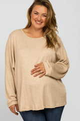 Beige Waffle Knit Dolman Sleeve Plus Maternity Top