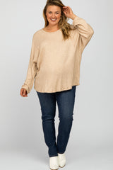 Beige Waffle Knit Dolman Sleeve Plus Maternity Top