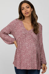 Mauve Floral V-Neck Babydoll Maternity Top