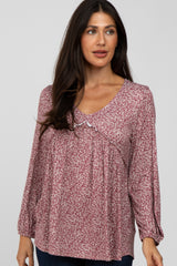 Mauve Floral V-Neck Babydoll Maternity Top