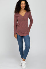 Burgundy Soft Button Front Round Hem Top