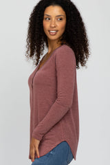 Burgundy Soft Button Front Round Hem Top