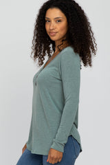 Light Olive Soft Button Front Round Hem Top