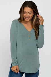 Light Olive Soft Button Front Round Hem Maternity Top