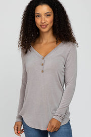 Taupe Soft Button Front Round Hem Top