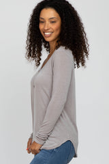 Taupe Soft Button Front Round Hem Top