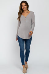 Taupe Soft Button Front Round Hem Maternity Top