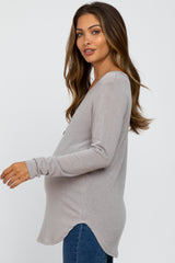 Taupe Soft Button Front Round Hem Maternity Top