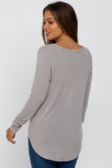 Taupe Soft Button Front Round Hem Maternity Top