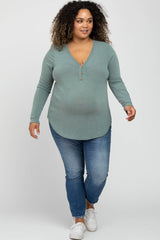 Light Olive Soft Button Front Round Hem Maternity Plus Top