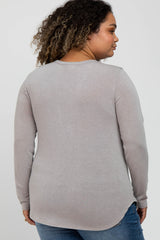 Taupe Soft Button Front Round Hem Maternity Plus Top