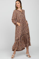 Mocha Floral Button Front Maxi Dress