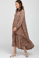 Mocha Floral Button Front Maxi Dress