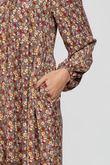 Mocha Floral Button Front Maxi Dress