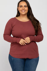 Rust Ribbed Knit Long Sleeve Plus Maternity Top