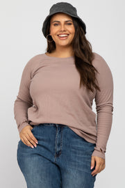 Mauve Ribbed Knit Long Sleeve Plus Top