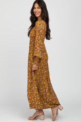 Mustard Floral Long Sleeve Smocked Maxi Dress