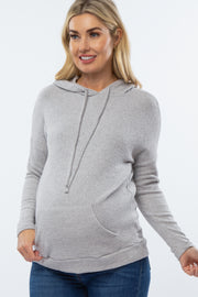 Heather Grey Ribbed Hooded Maternity Top