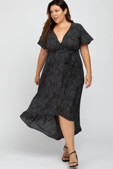 Black Dot Print Plus Hi-Lo Wrap Dress