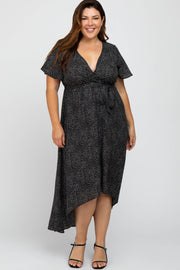 Black Dot Print Plus Hi-Lo Wrap Dress