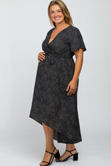 Black Dot Print Maternity Plus Hi-Lo Wrap Dress