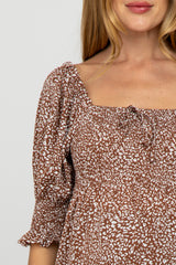 Mauve Animal Print Puff Sleeve Maternity Blouse