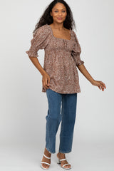 Mauve Animal Print Puff Sleeve Blouse