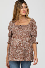 Mauve Animal Print Puff Sleeve Maternity Blouse