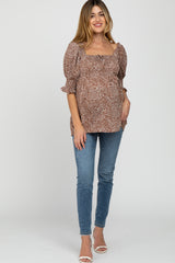 Mauve Animal Print Puff Sleeve Maternity Blouse