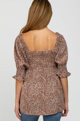 Mauve Animal Print Puff Sleeve Maternity Blouse