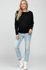 Black Soft Knit Off Shoulder Maternity Top