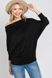 Black Soft Knit Off Shoulder Top