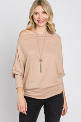 Beige Soft Knit Off Shoulder Top