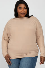 Beige Soft Knit Off Shoulder Maternity Plus Top