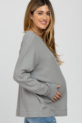 Heather Grey Waffle Knit Long Sleeve Maternity Top