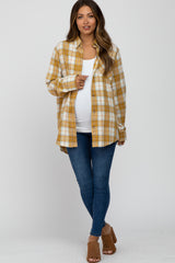 Yellow Plaid Button Up Collared Flannel Maternity Top