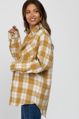 Yellow Plaid Button Up Collared Flannel Maternity Top