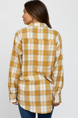 Yellow Plaid Button Up Collared Flannel Maternity Top