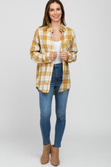 Yellow Plaid Button Up Collared Flannel Top