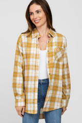 Yellow Plaid Button Up Collared Flannel Maternity Top