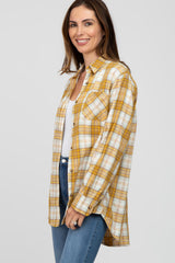 Yellow Plaid Button Up Collared Flannel Top