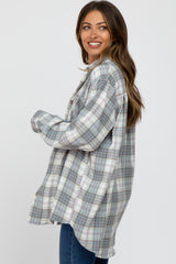 Blue Plaid Button Up Collared Flannel Maternity Top