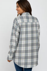 Blue Plaid Button Up Collared Flannel Maternity Top