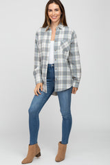 Blue Plaid Button Up Collared Flannel Top