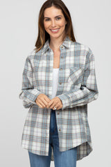 Blue Plaid Button Up Collared Flannel Maternity Top