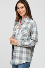 Blue Plaid Button Up Collared Flannel Top