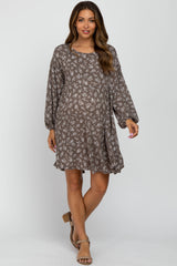 Mocha Floral Long Sleeve Babydoll Maternity Dress